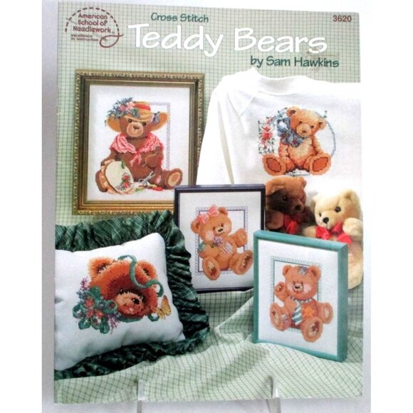 Teddy Bears Cross Stitch Pattern Book Sam Hawkins American School of Needlework - Picture 1 of 2